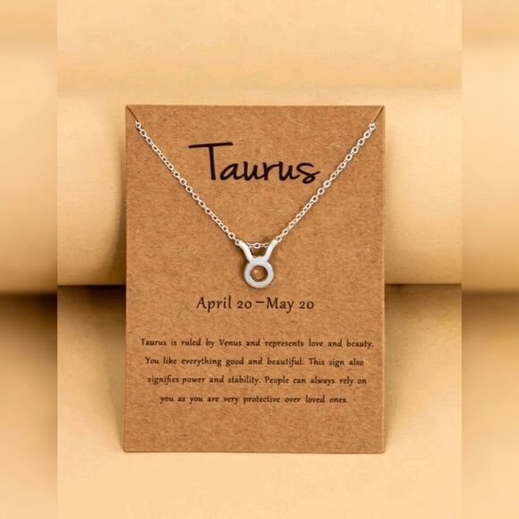 TAURUS Zodiac Sign Charm Necklace Silver Tone NWT - Picture 1 of 3